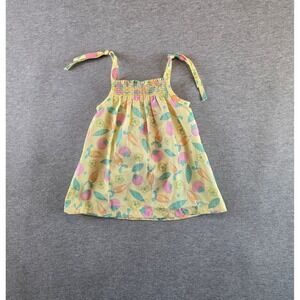 Vintage Alphabet Dress Girls 6 Months Yellow 70s Vegetable Print Smocked France